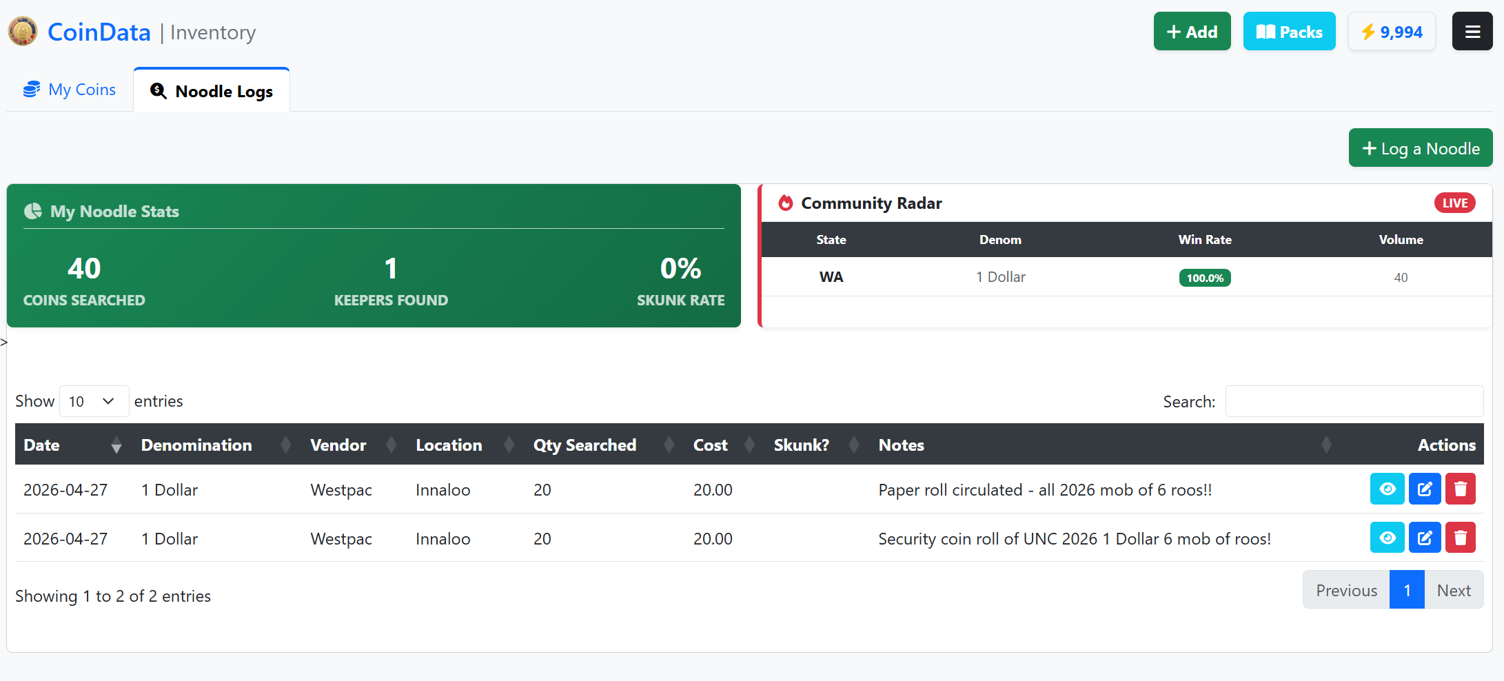 CoinData Noodle Hunt Interface